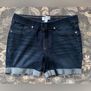 Just Be Navy Drawstring Jean Shorts with Cuffed Hem